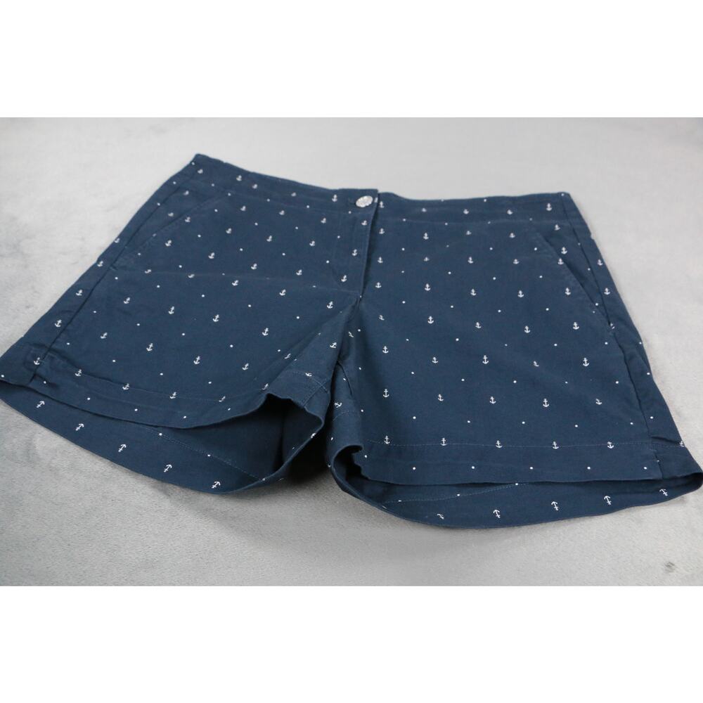 Nautica Womens Shorts Size 10 Navy Blue Anchor Print Casual Summer Stretch